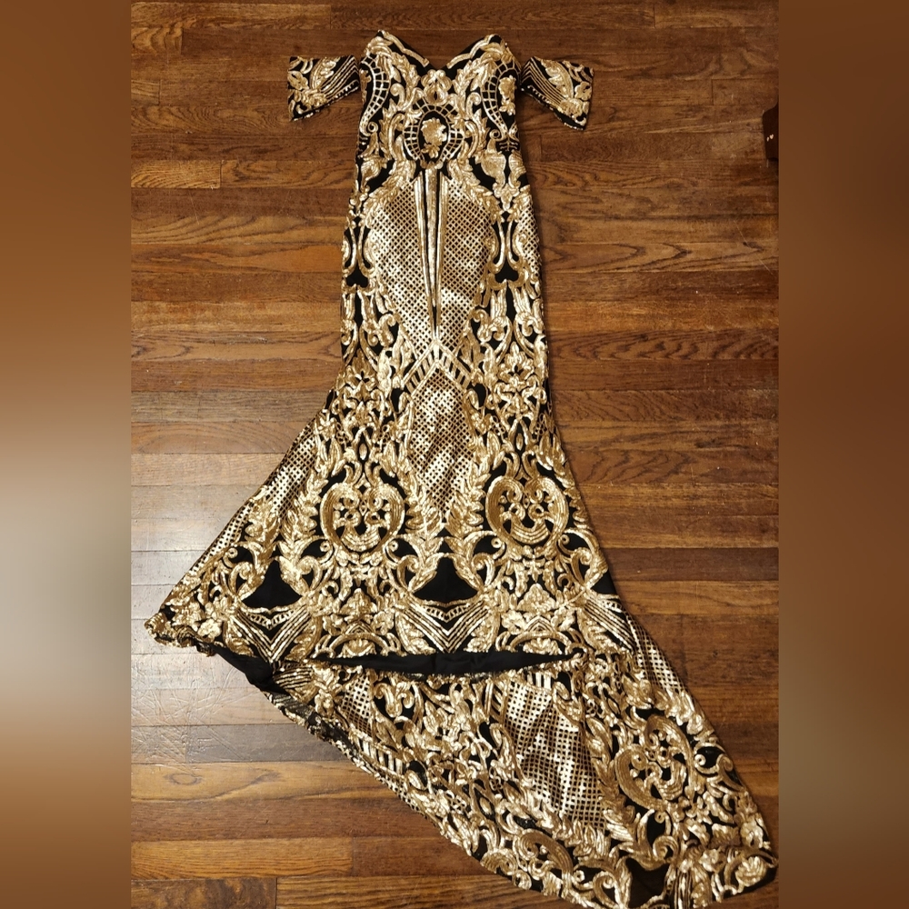 Custom-made Black & Gold Prom Dress Size X-Small